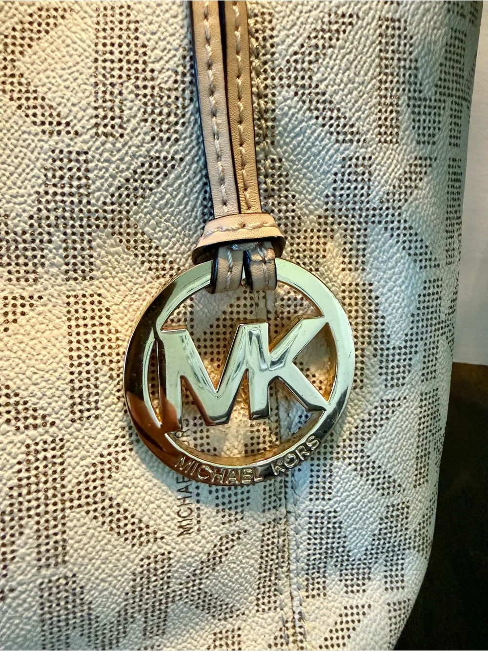 Michael Kors Beige MK Logo Tote with Gold Hardware